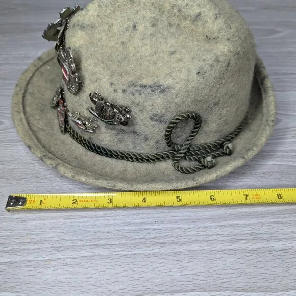 Vintage Austrian Tyrolean Classic Hunting Wool Hat w/ 14 Vintage Pins Size 52